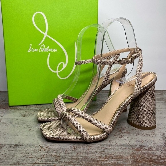 New Sam Edelman KIA BLOCK HEEL SANDAL Shoes 6 Roccia Mamba Snake - Picture 1 of 13